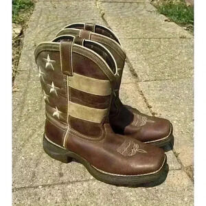 Durango Brown Union Flag Patriotic Western Boots Kids 8” Size US 6M